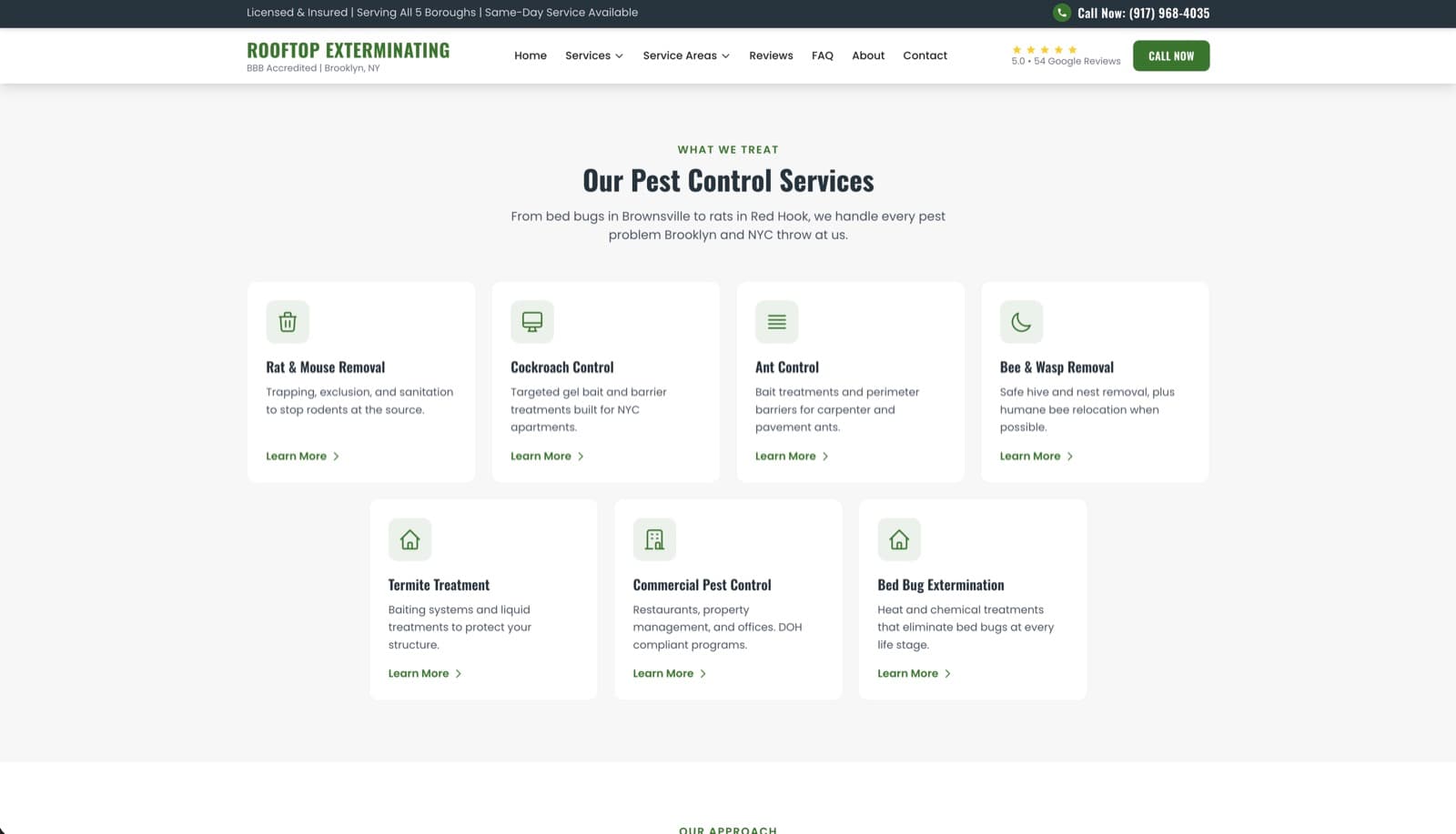 Rooftop Exterminating site content section