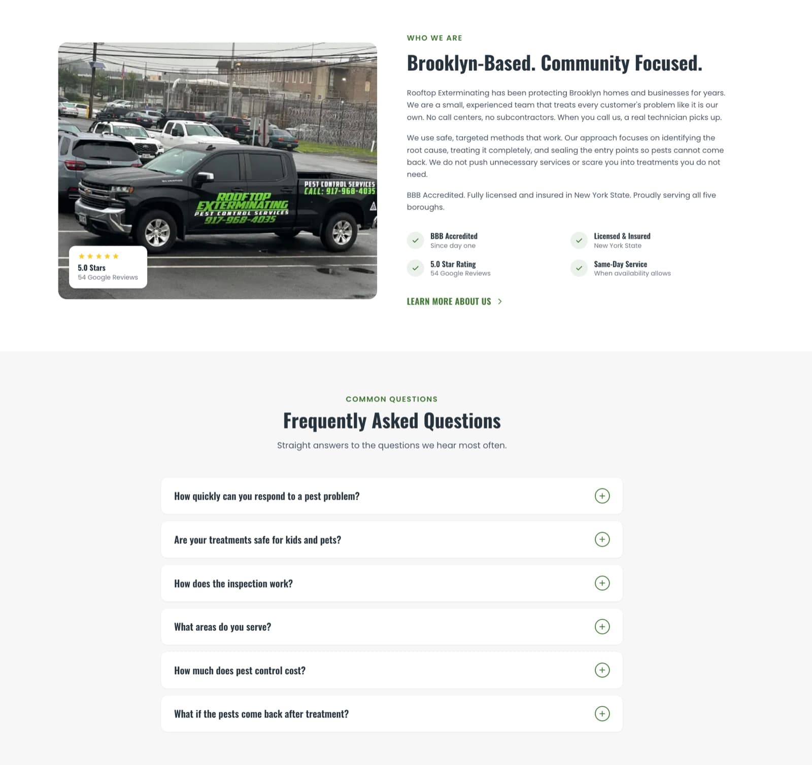 Rooftop Exterminating site content section