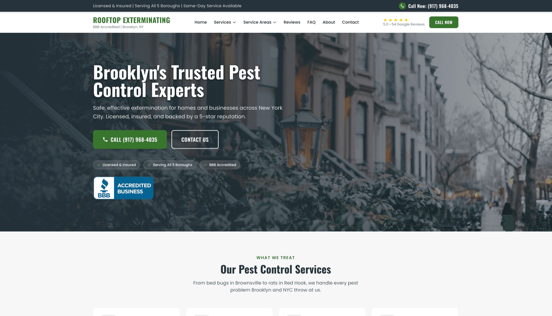 Rooftop Exterminating site, custom Next.js build